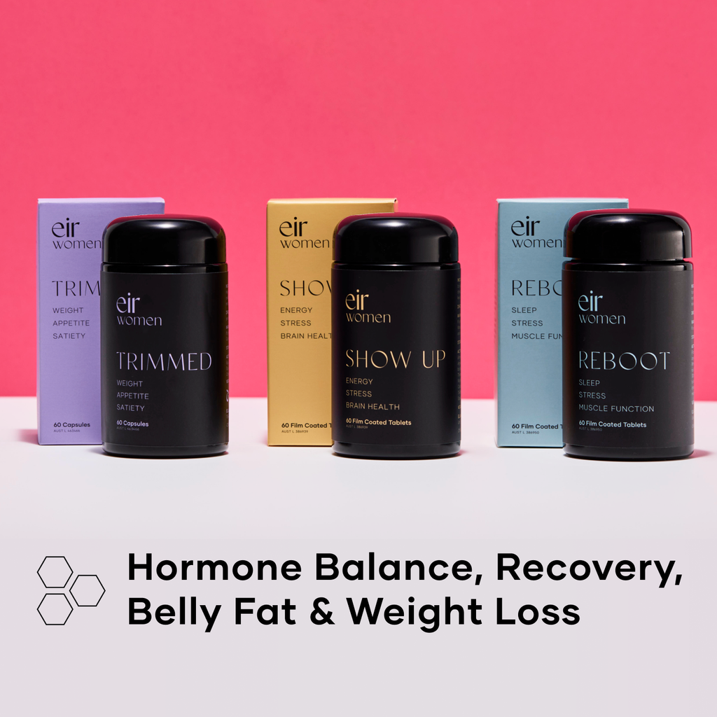 Eir women's health supplement products on a pink background