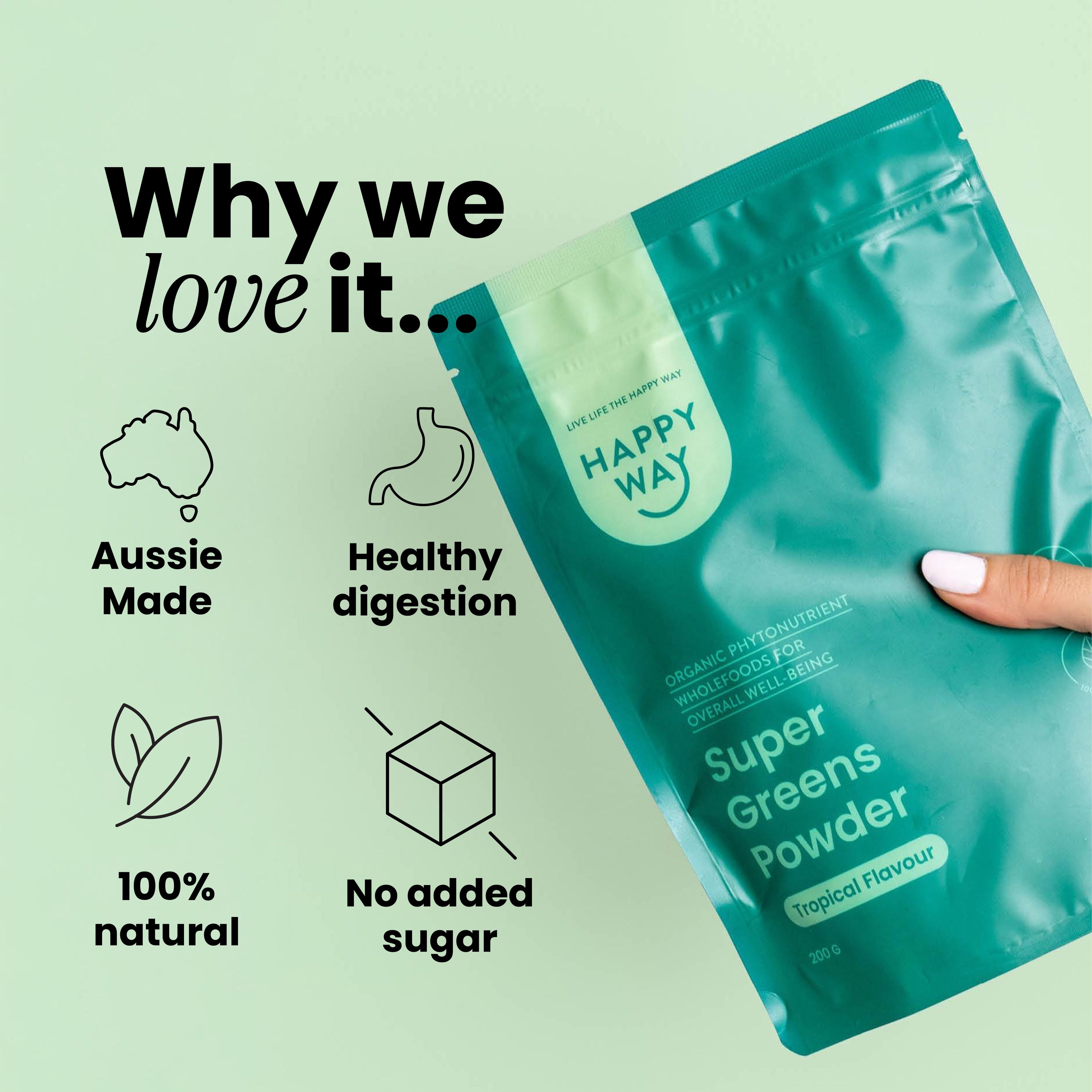 Happy Way Super Greens Powder Tropical Superfood 200g